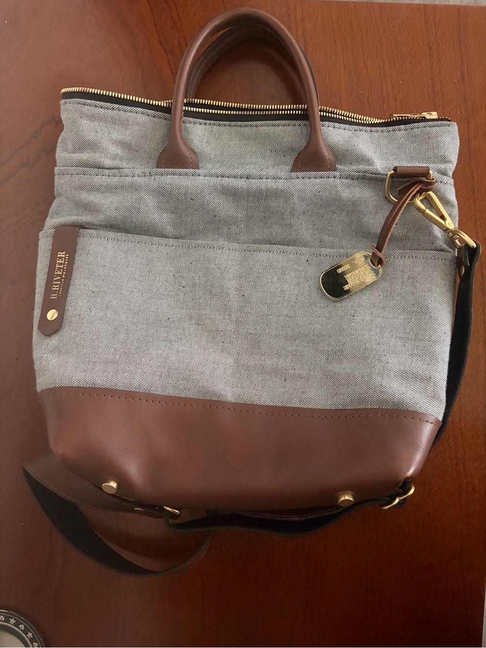 R. Riveter Gray & Brown Leather Tote